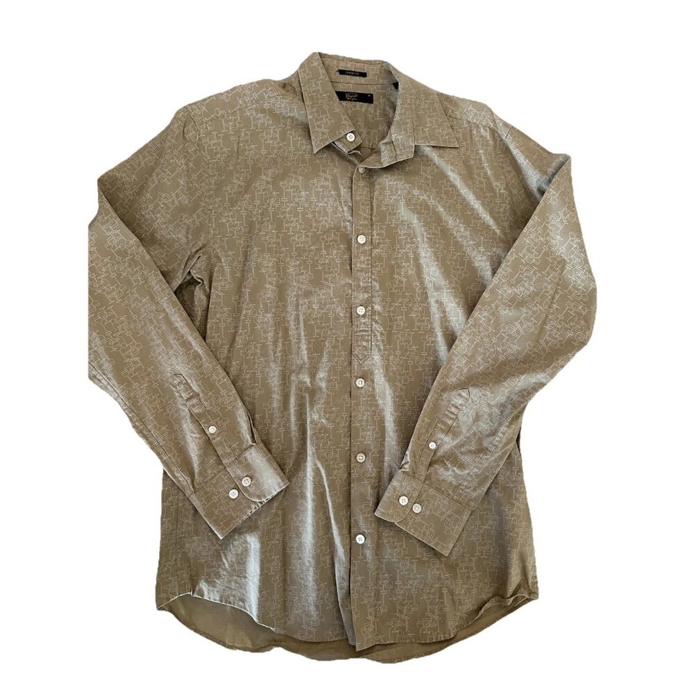 Original Penguin Shirt Men's Medium Button Up Long Sleeve Classic Fit Beige Wine